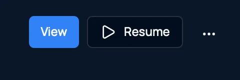 The controls on a paused copier's row: View, Resume, and a more menu.
